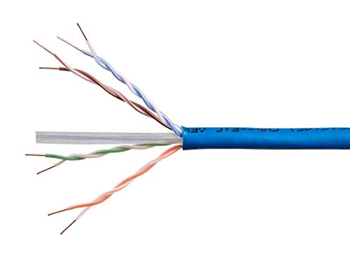 Monoprice Cat6a כבל בתפזורת Ethernet - 1000 רגל - כחול | מוצק, 550 מגהרץ, UTP, CMP, מליאה, חוט נחושת חשוף טהור, 10 גרם,